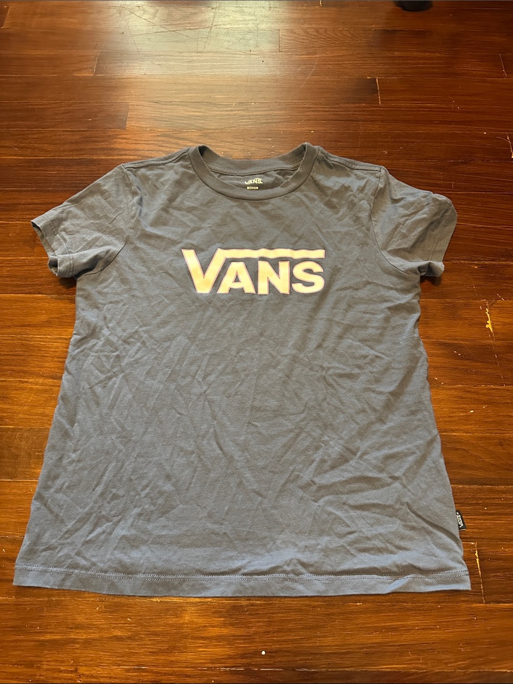 Junior’s Vans Navy Tee with White Logo MEDIUM